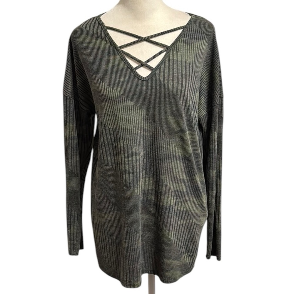 FIRST LOVE ribbed camo long sleeve T-shirt